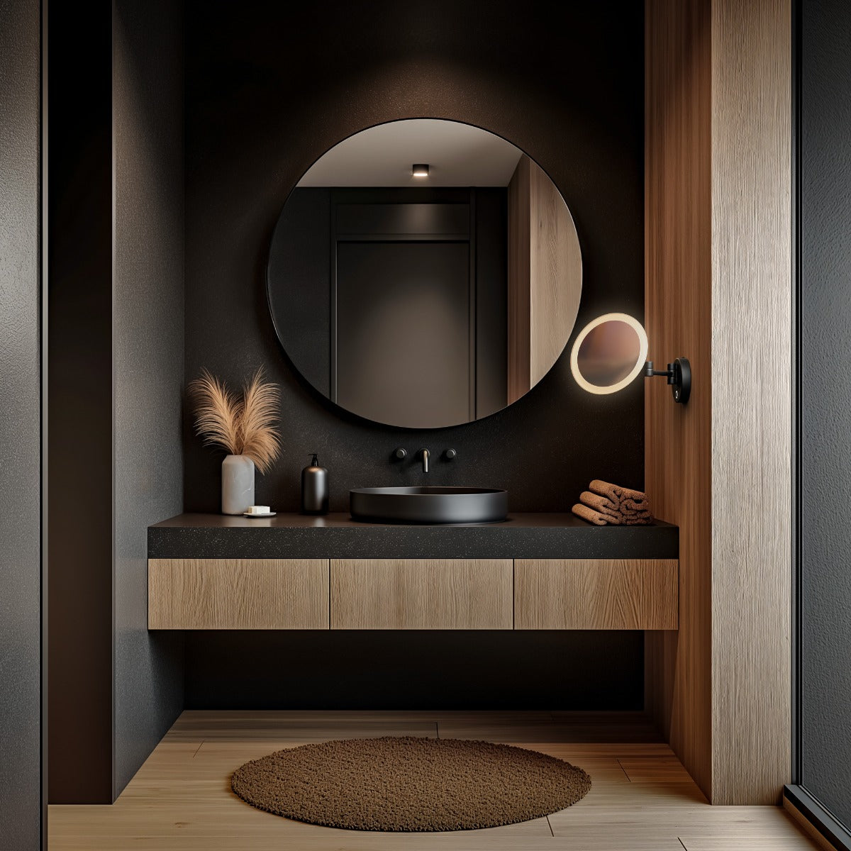 Sloane Round LED Magnifying Mirror Black