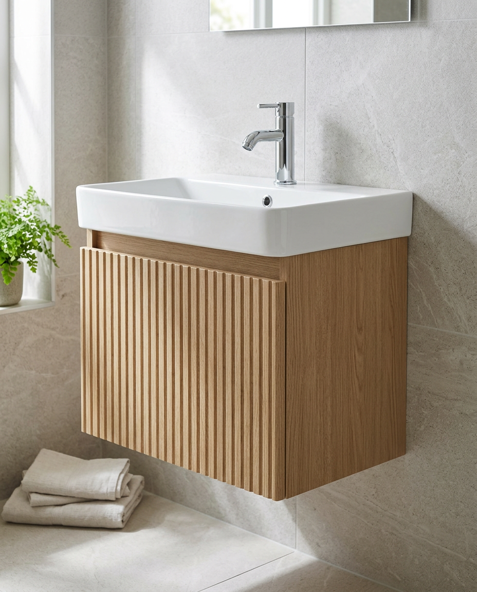Sohana 600mm Wall Hung Vanity Unit & Basin, 1 Drawer in a bright modern bathroom