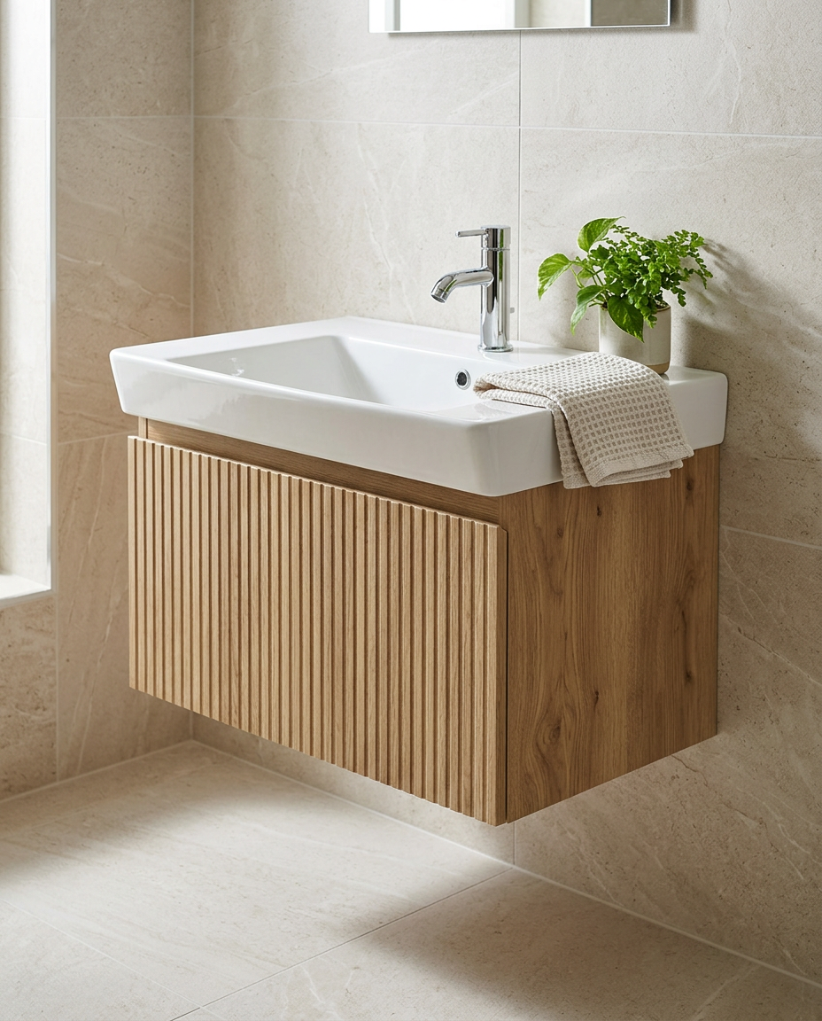 Sohana 800mm Wall Hung Vanity Unit & Basin, 1 Drawer in a bright modern bathroom