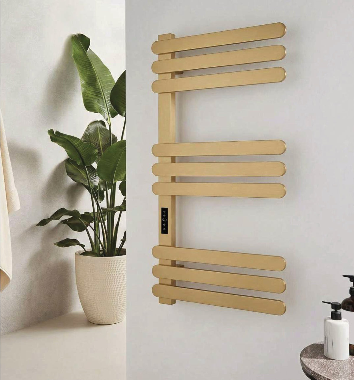 Sola Electric Heated Towel Rail, Brushed brass