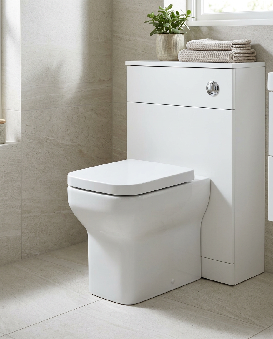 Spazio Back to Wall Toilet in a bright modern bathroom
