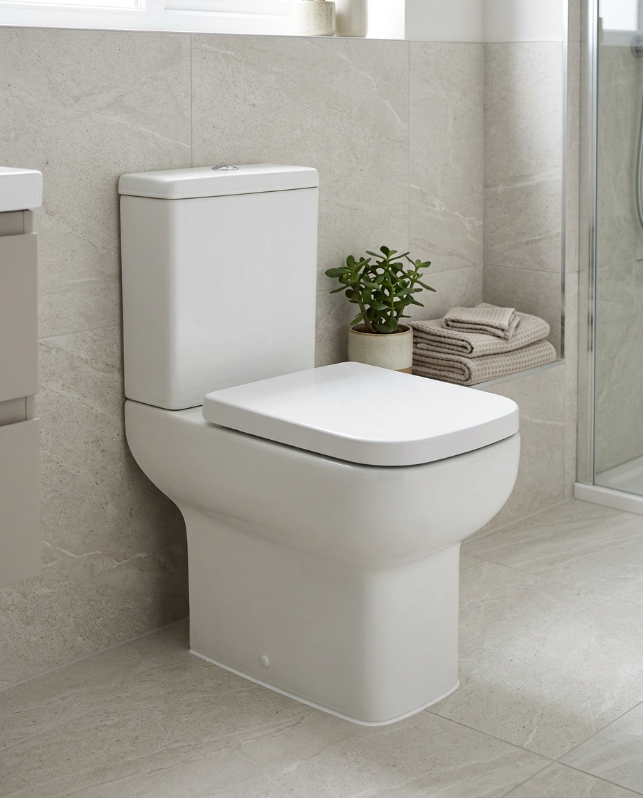 Spazio Soft Close Toilet Seat in a bright modern bathroom