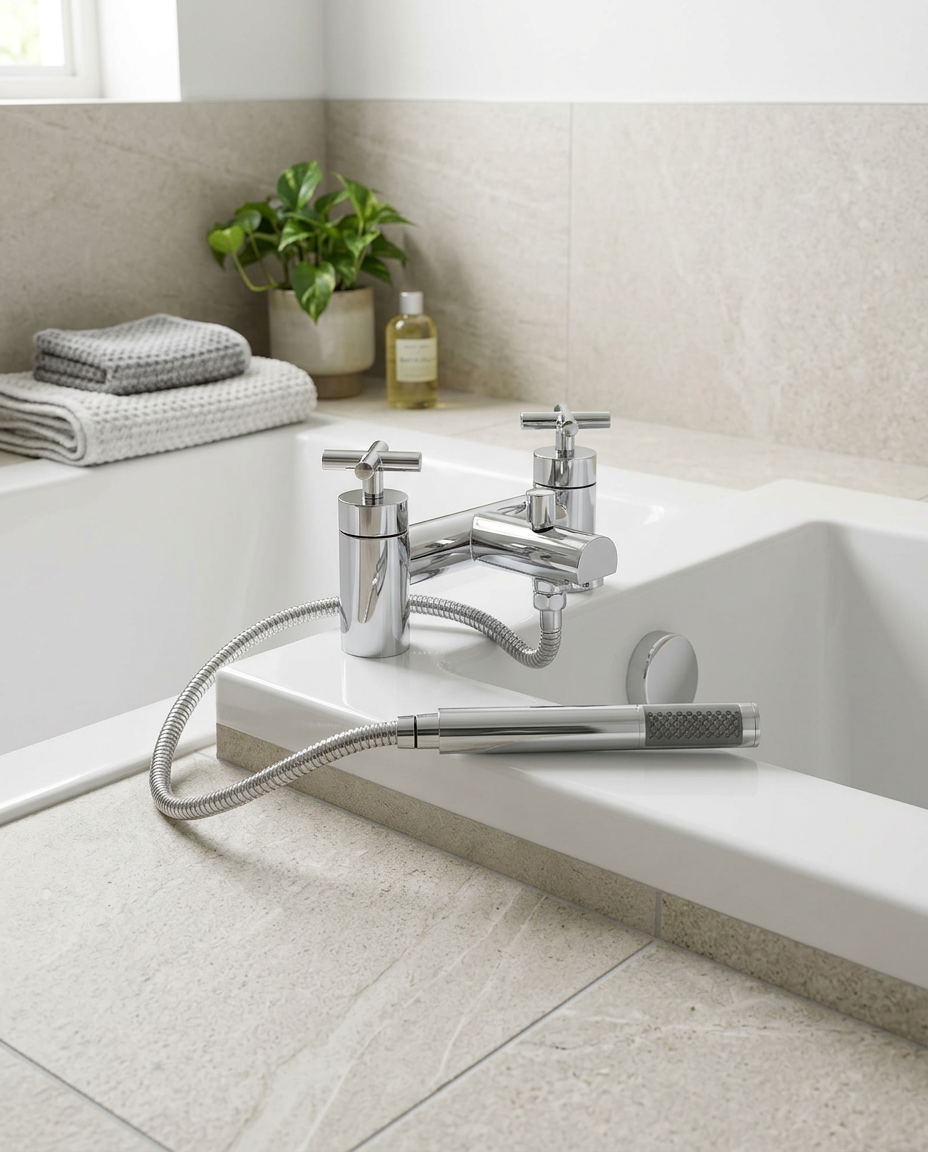 Tempo Bath Shower Mixer in a bright modern bathroom