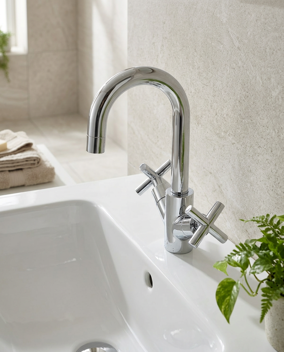 Tempo Swivel Mono Basin Mixer in a bright modern bathroom
