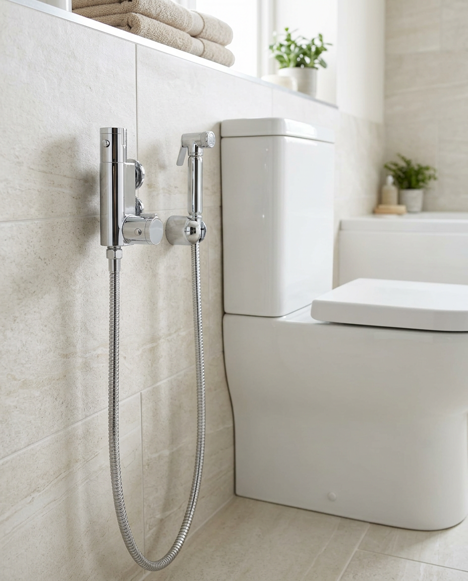 Thermostatic Douche Kits, chrome in a bright modern bathroom