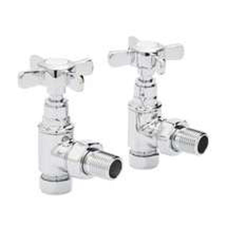 Traditional Radiator Valves, Traditional crosshead angled valves, chrome