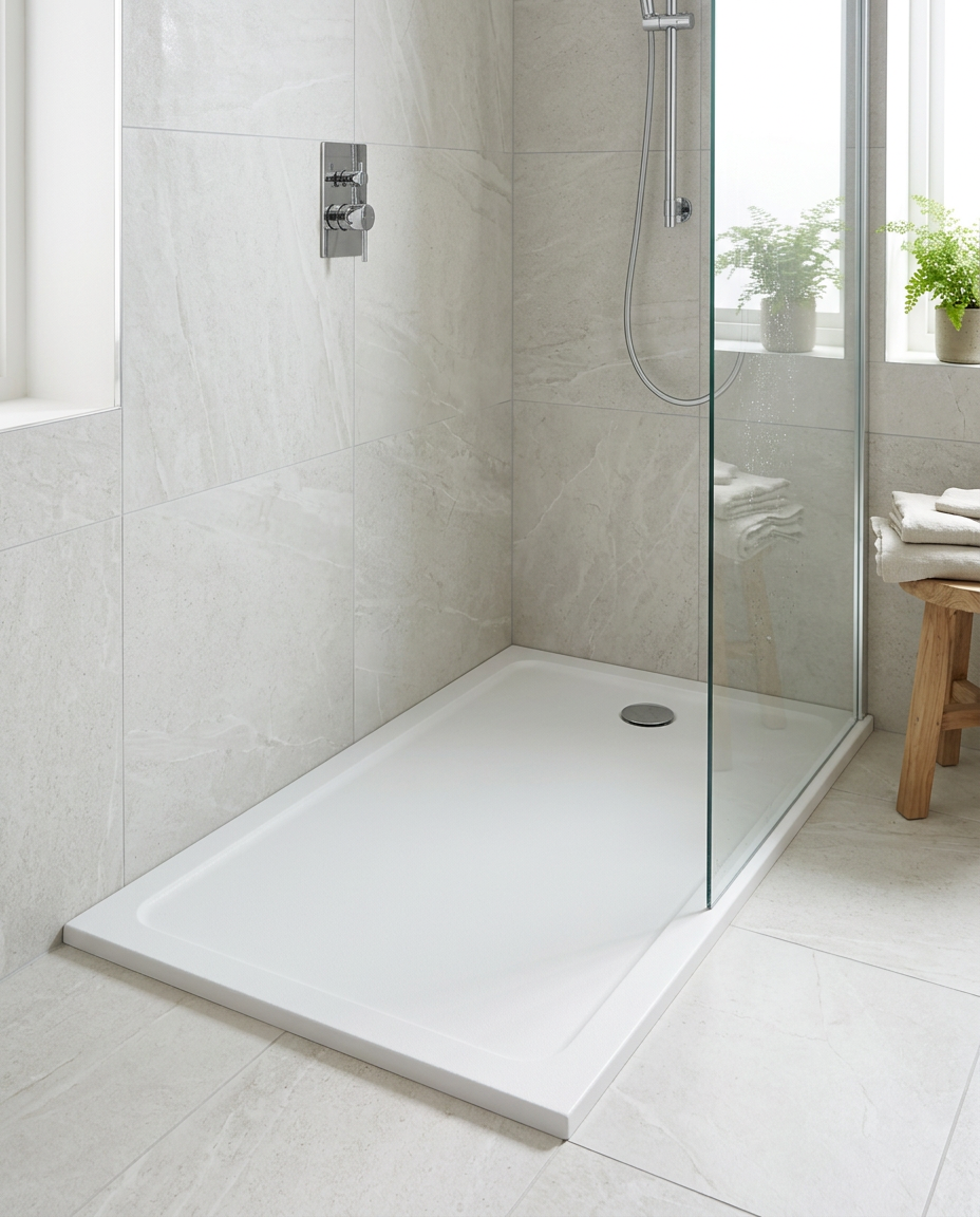 Tread Anti-Slip Shower Tray in a bright modern bathroom