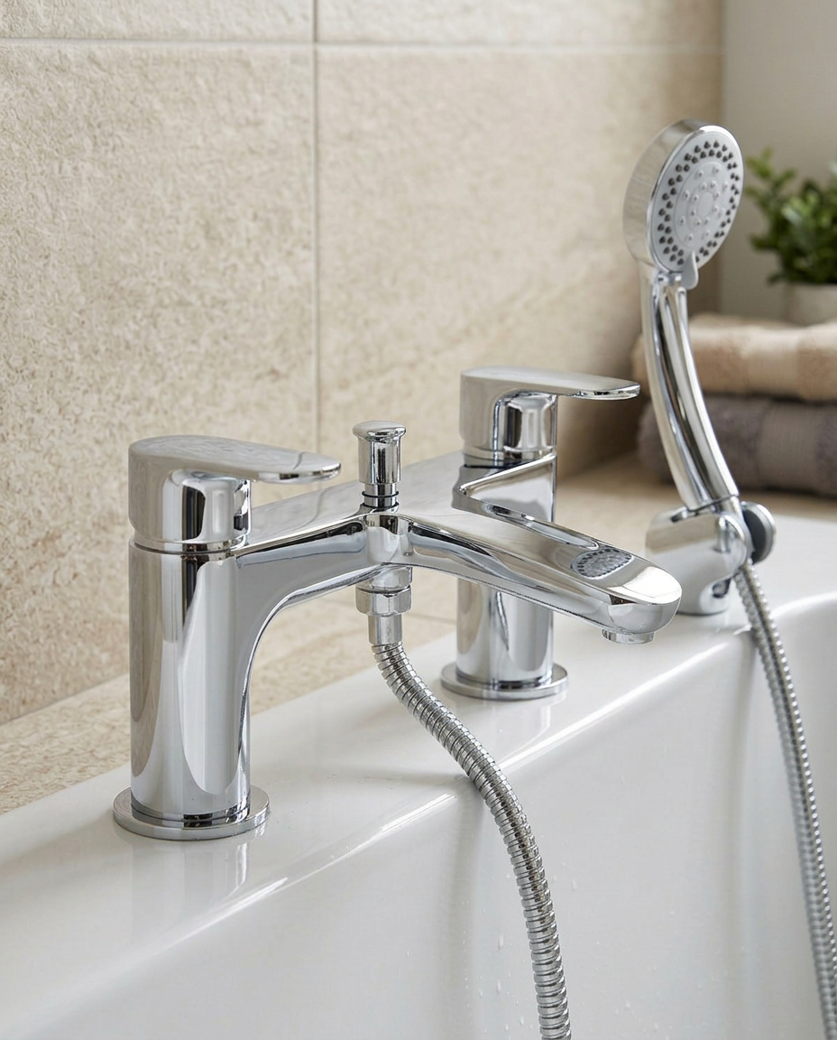 Vela Bath Shower Mixer in a bright modern bathroom