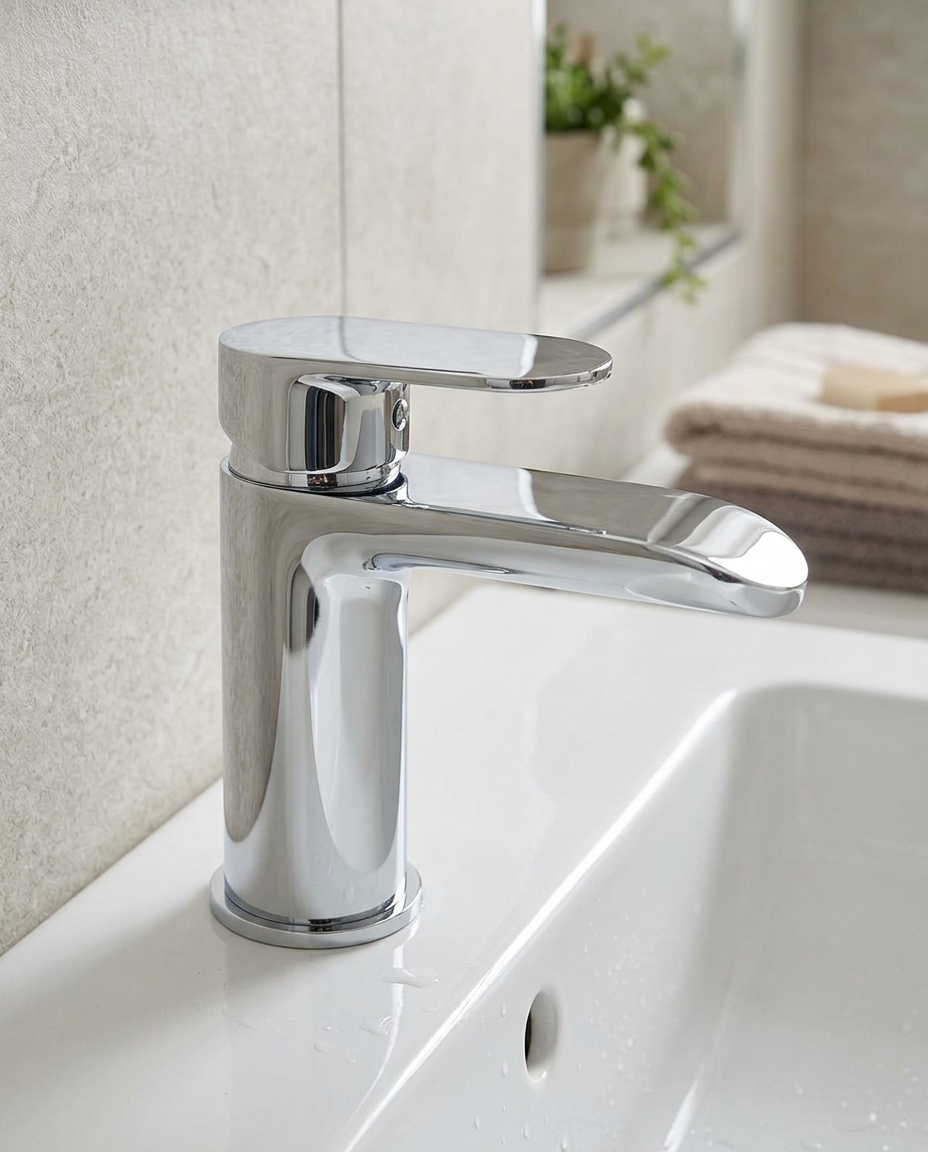 Vela Mono Basin Mixer in a bright modern bathroom