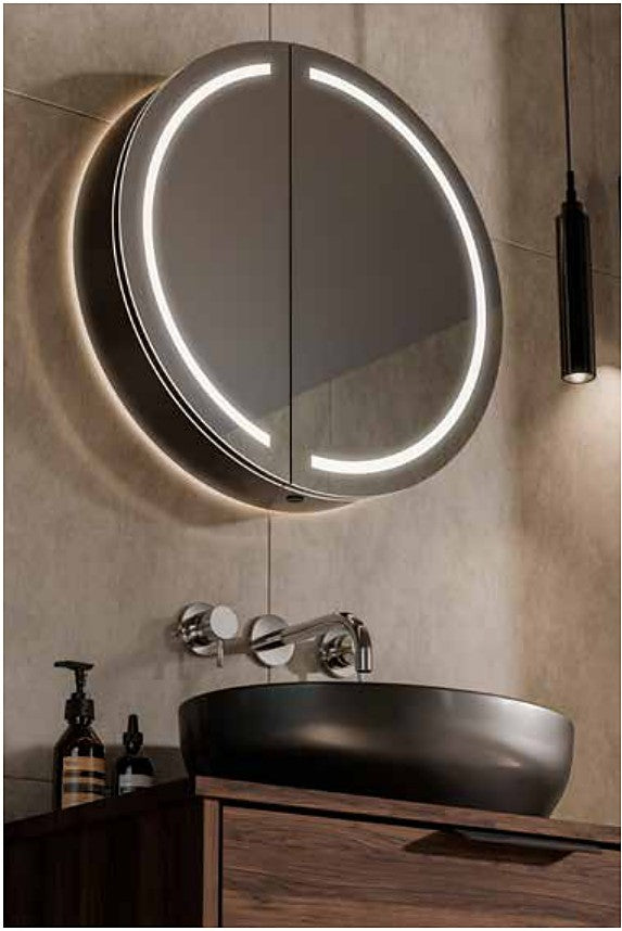 Venna Round LED Mirror Cabinet in a bathroom setting
