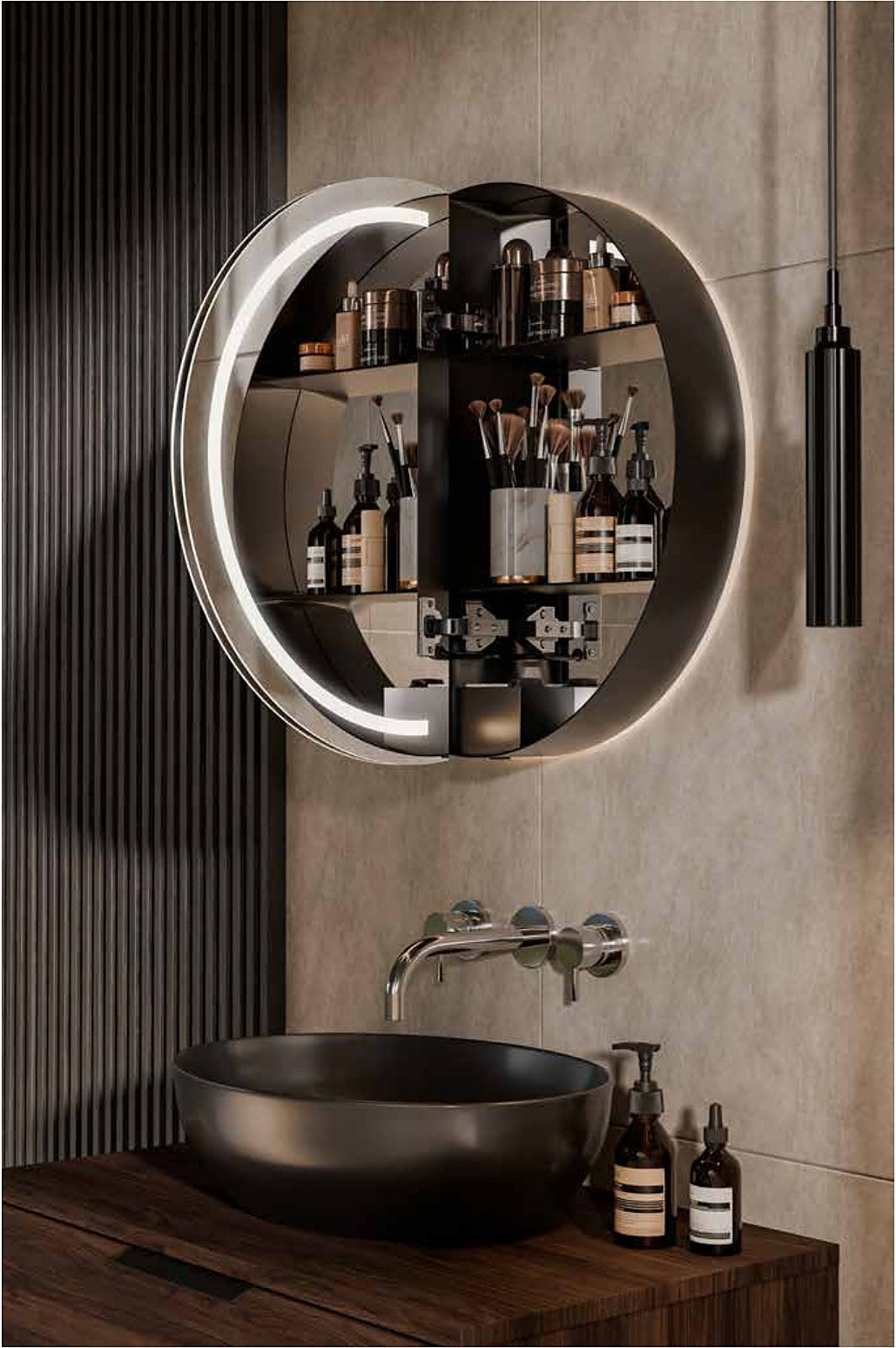 Venna Round LED Mirror Cabinet open