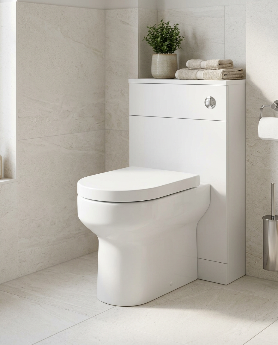 Verano Back to Wall Toilet in a bright modern bathroom
