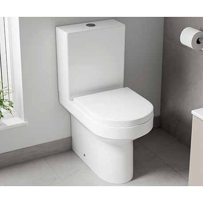 Verano close coupled toilet in a white bathroom