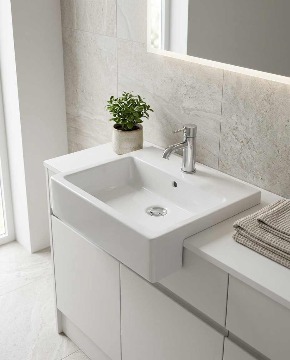 Duravit Vero 550 Semi-Recessed Basin in a bright modern bathroom