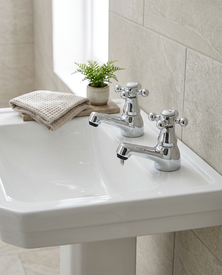 Vittoria Basin Taps in a bright modern bathroom